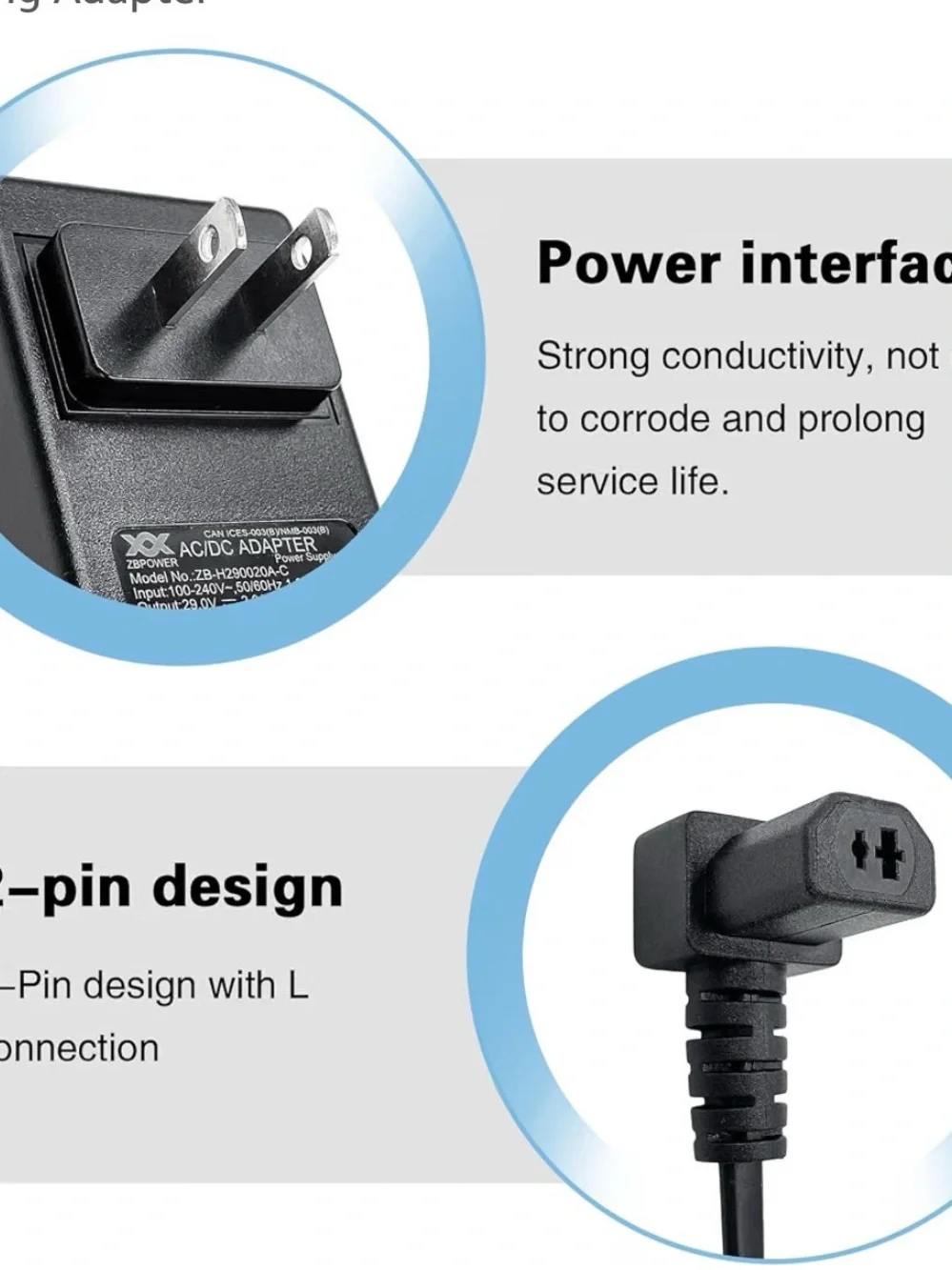 Recliner ZBPOWER Wall Power Supply ZB-H290020A-C 29V 2A Wall Switching Adapter